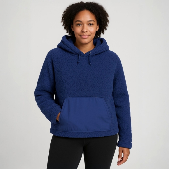 Zella Women’s Cassie Navy Blue Faux Shearling Sherpa Hoodie Size Large - Picture 13 of 14